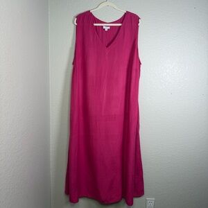 J. Jill Women’s Pink Linen Blend V-Neck Sleeveless Maxi Dress With Pockets 3X